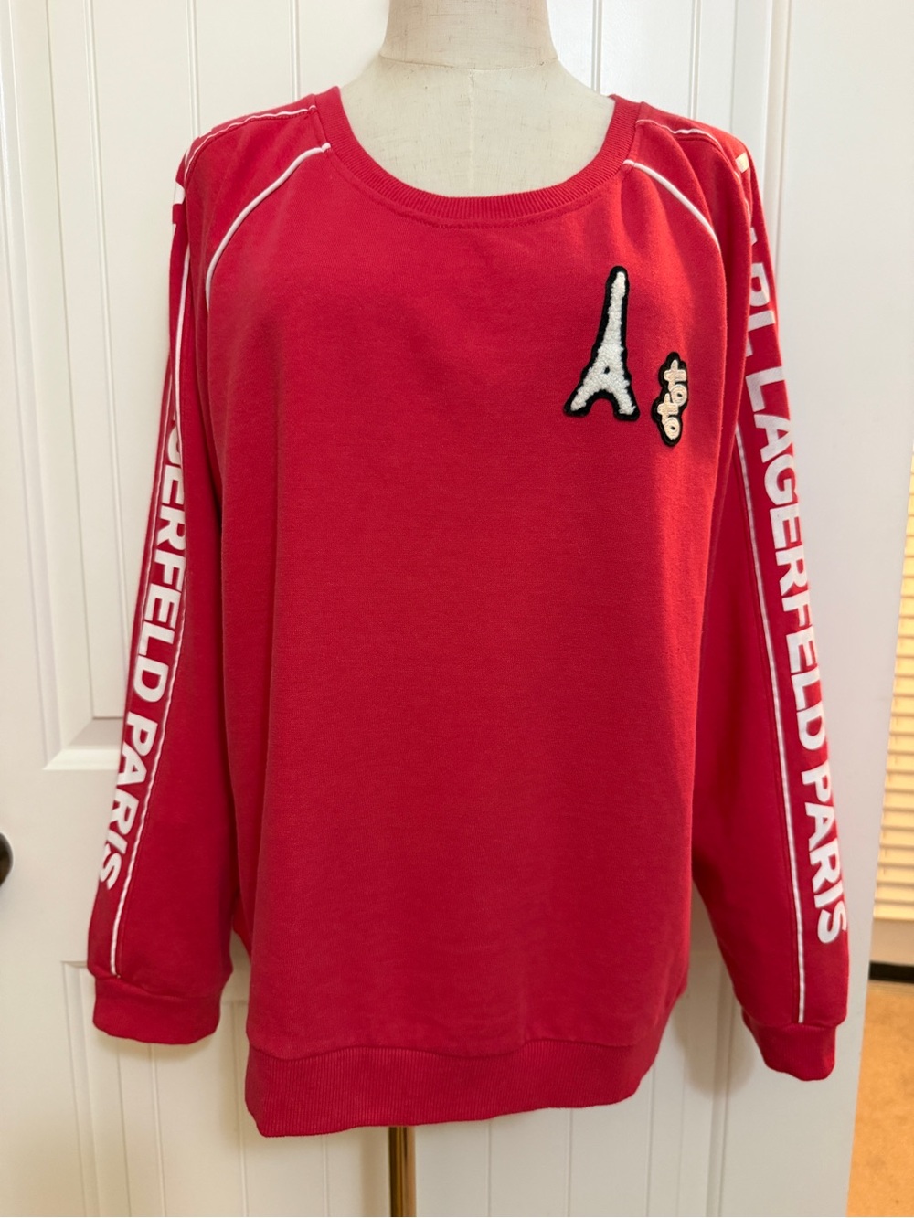 Karl Lagerfeld Red Crewneck Sweatshirt with Eiffel Patch